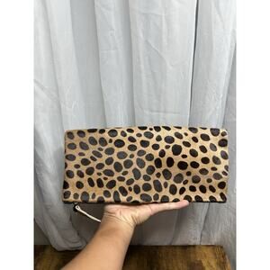Clare Vivier V Foldover Calf Hair Clutch Purse Leopard Cheetah Parisian Chic